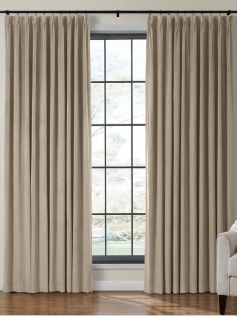 TWOPAGES Birkin Velvet Curtain Pleated Taupe Lined NWT (1) Panels 58Wx120L